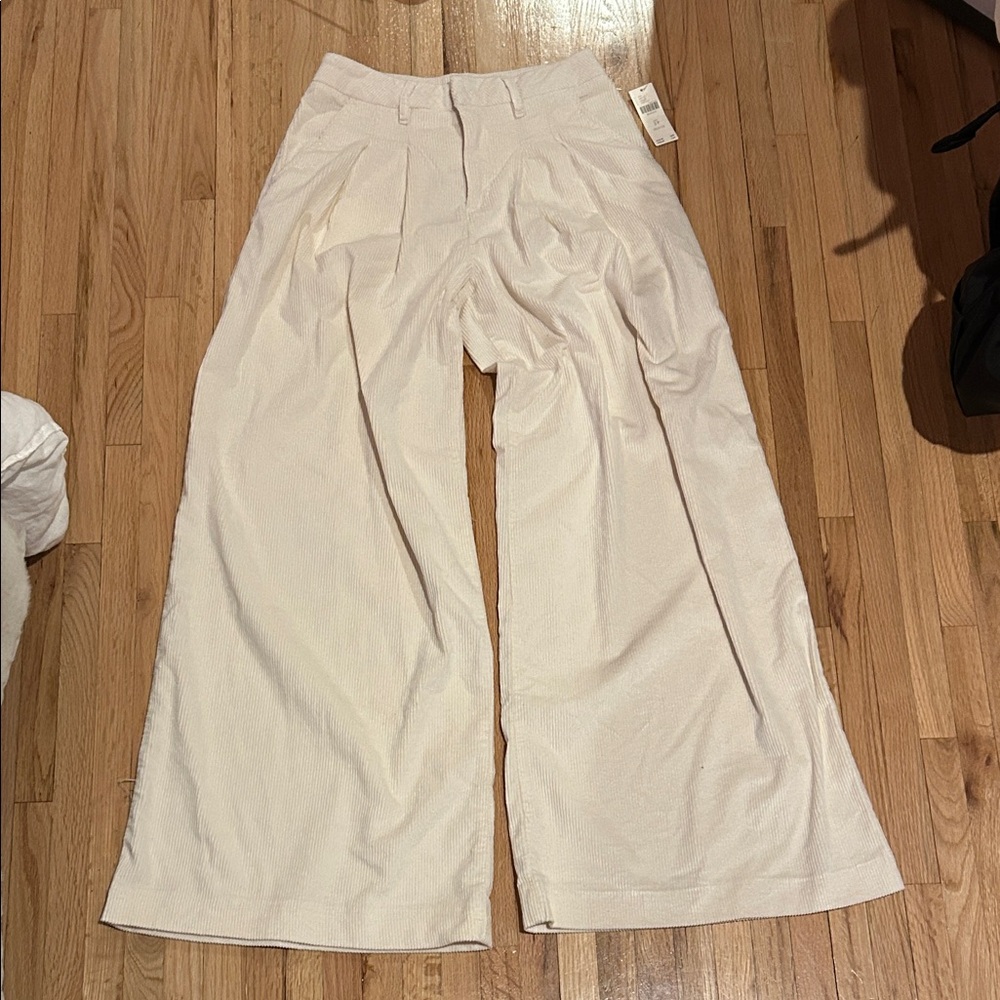 MAEVE Anthropologie Wide-Leg Cream Pants corduroy petite 2 nwt